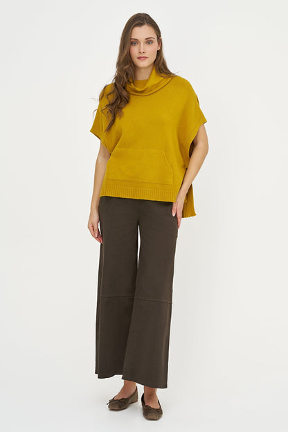 Women's Cowl Turtleneck Poncho with Side Buttons & Kangaroo Pocket
