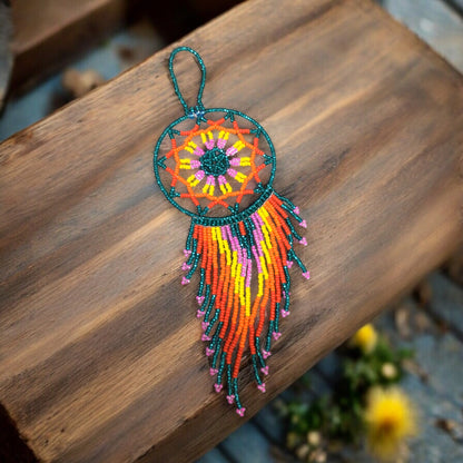 Green and Orange Celestial Beaded Handmade Dreamcatcher