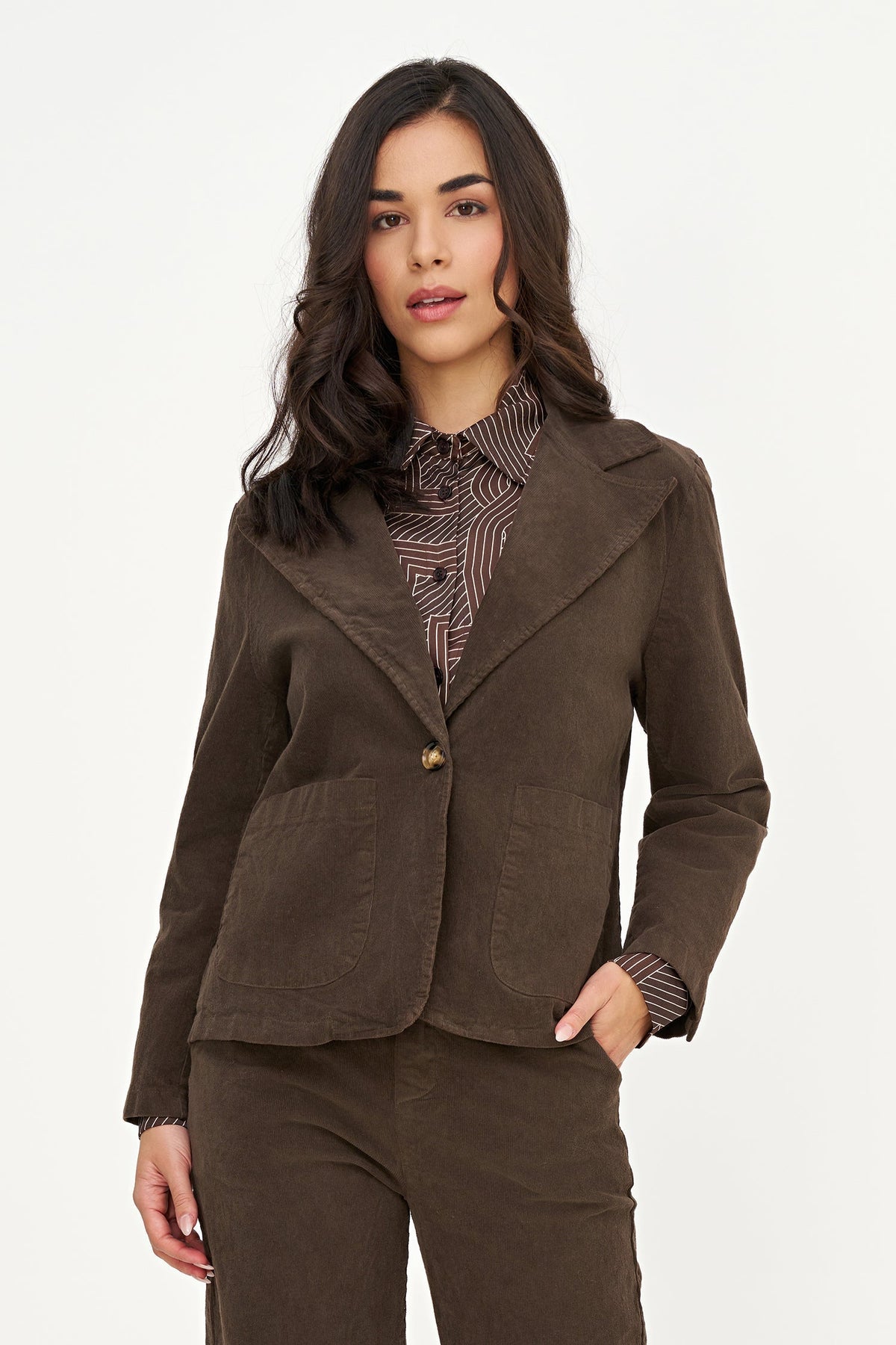 Women's Corduroy Blazer, Long Sleeves, Patch Pockets & Elbow Patches