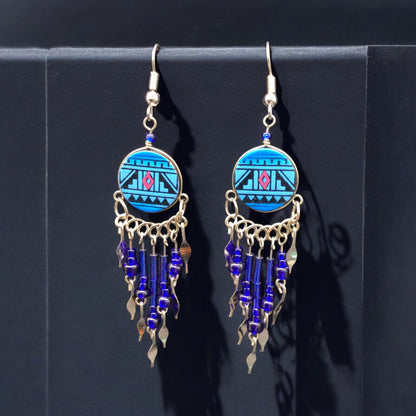 Sky Blue Southwestern Round Shaped Dangle Earrings