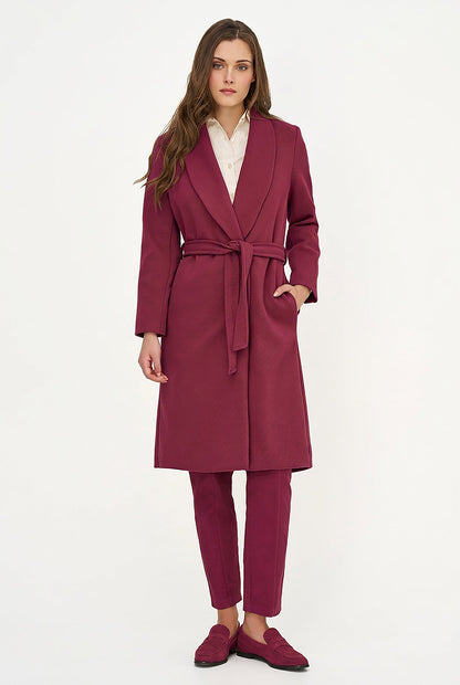 Women's Shawl-Collar Coat, Long Sleeves, Hidden Snaps & Removable Belt