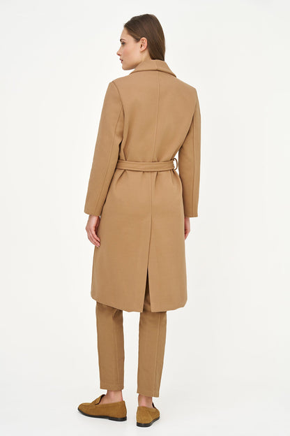 Women's Shawl-Collar Coat, Long Sleeves, Hidden Snaps & Removable Belt