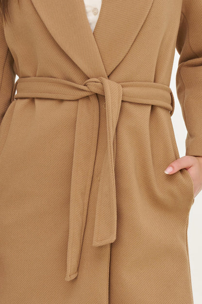 Women's Shawl-Collar Coat, Long Sleeves, Hidden Snaps & Removable Belt