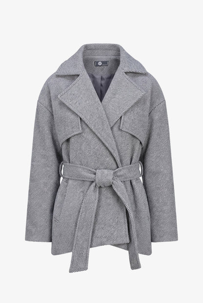 Women's Double-Breasted Coat, Lapel Collar, Flaps & Removable Belt
