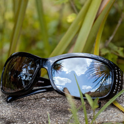 Global Vision Marilyn 2 Women’s Motorcycle Sunglasses. Gloss Black Rhinestone Riding Glasses