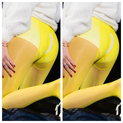 8D Oil Shine Pantyhose Tights with Double Zip