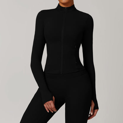 Women’s Long-Sleeve Zip-Up Yoga Jacket – Quick-Dry Sports & Workout Top
