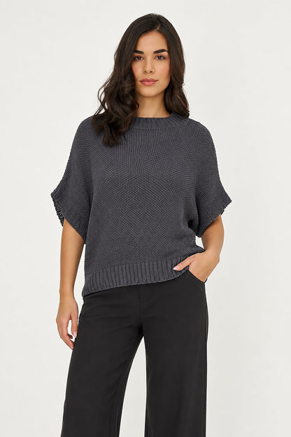 Women's Knit Boat-Neck Sweater with Short Sleeves