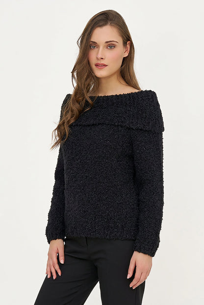 Women's Knit Off-Shoulder Sweater, Foldover Neckline & Long Sleeves