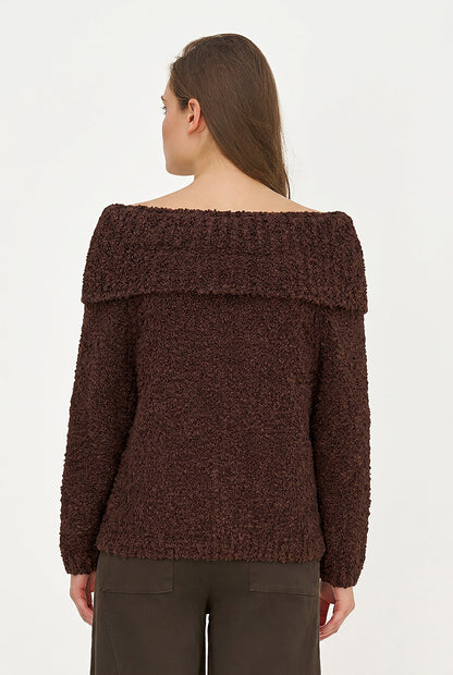 Women's Knit Off-Shoulder Sweater, Foldover Neckline & Long Sleeves