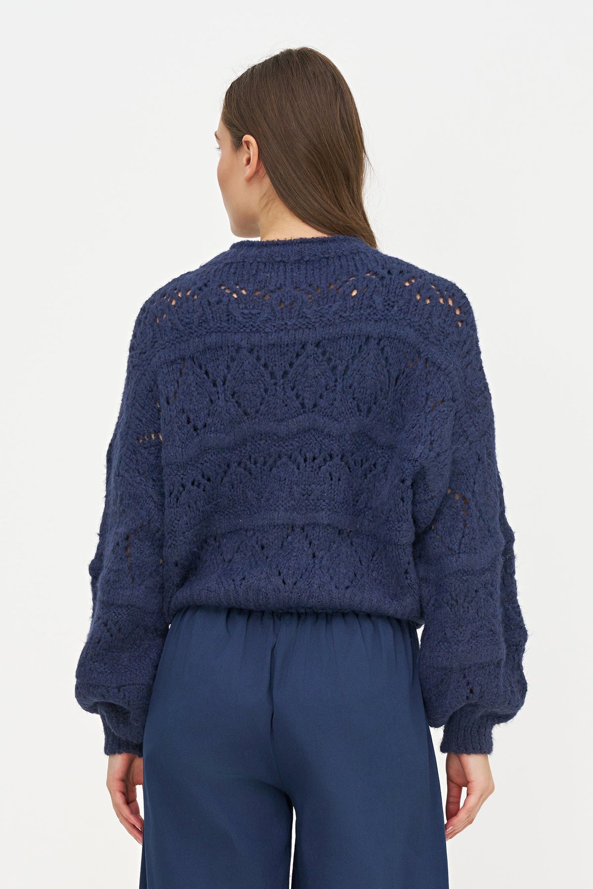 Women's Open-Crochet Crew-Neck Sweater