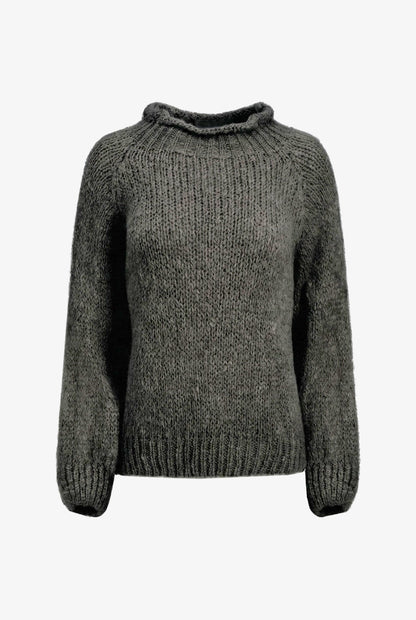 Women's Knit Sweater with Long Raglan Sleeves & Rolled Mock Neck