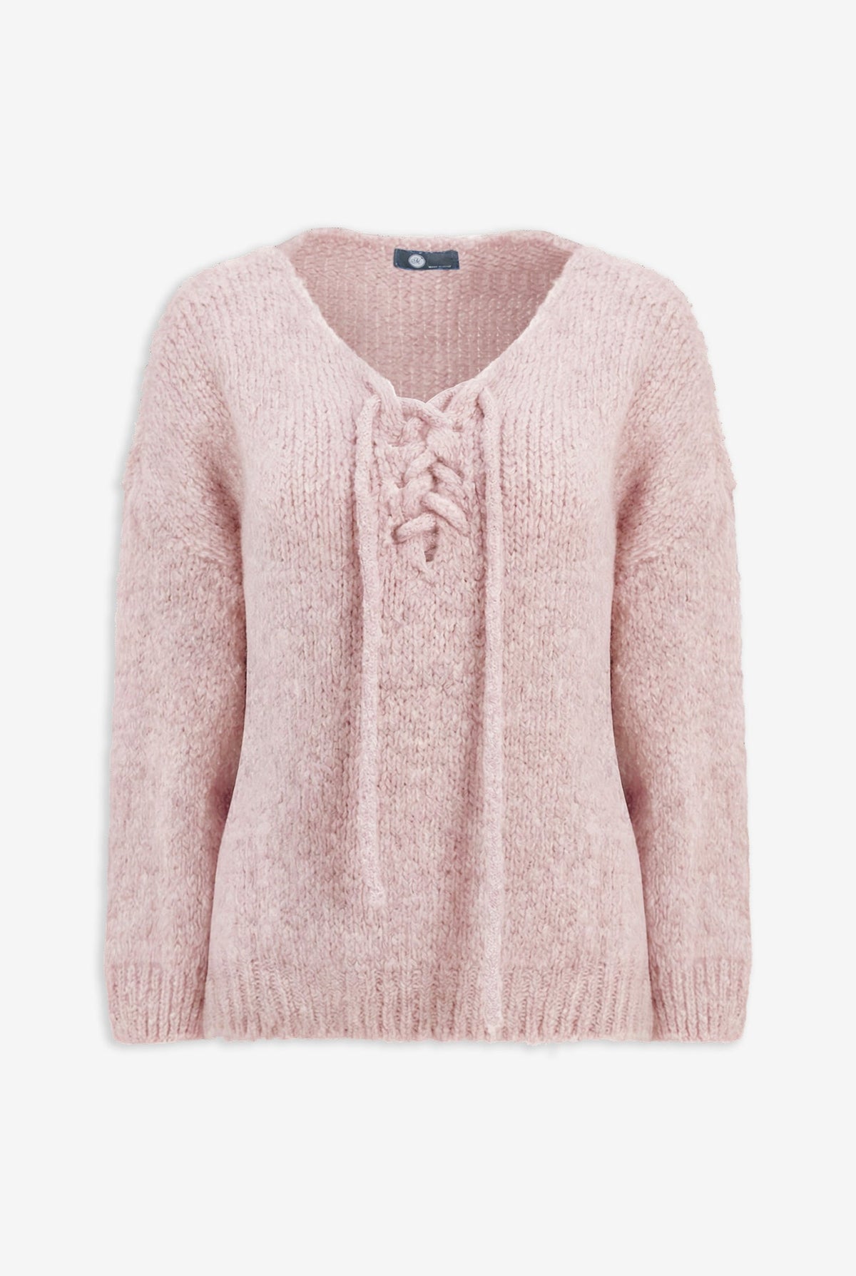 Women's Knit V-Neck Sweater, Long Sleeves & Cord Tie at Collar