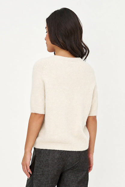 Women's Soft Brushed-Knit Crew-Neck Sweater with Elbow-Length Sleeves