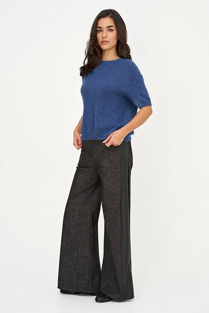 Women's Soft Brushed-Knit Crew-Neck Sweater with Elbow-Length Sleeves