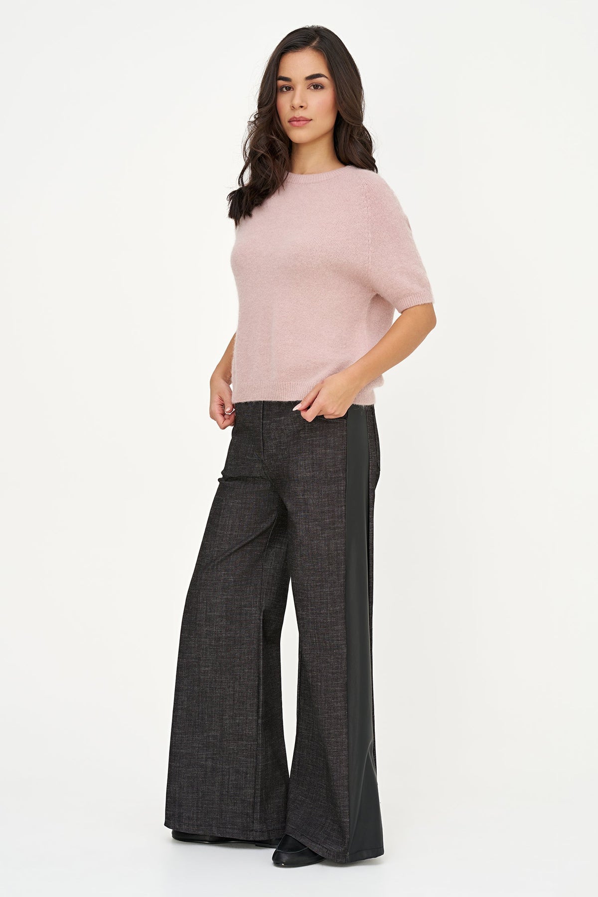 Women's Soft Brushed-Knit Crew-Neck Sweater with Elbow-Length Sleeves