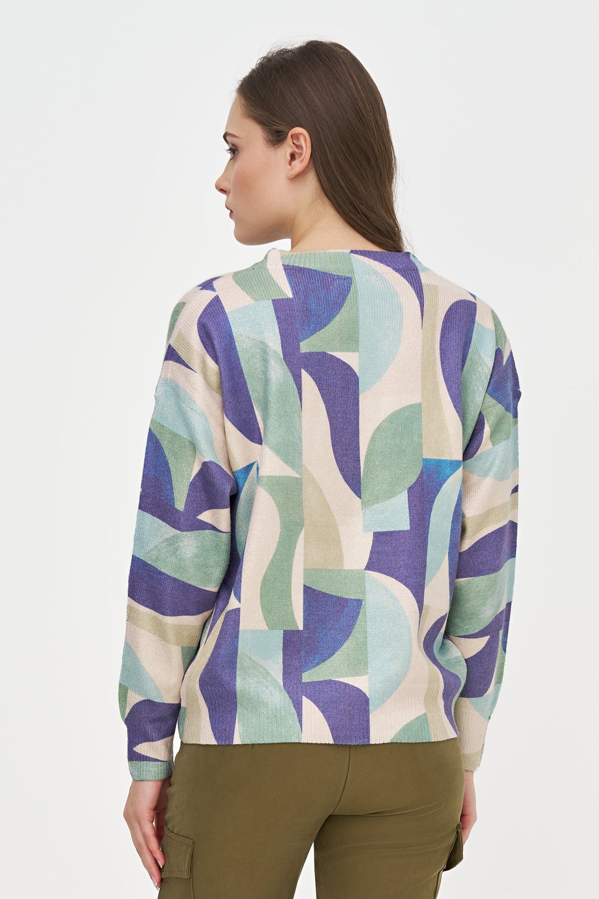 Women's Printed Knit Crew-Neck Sweater with Lurex Shimmer