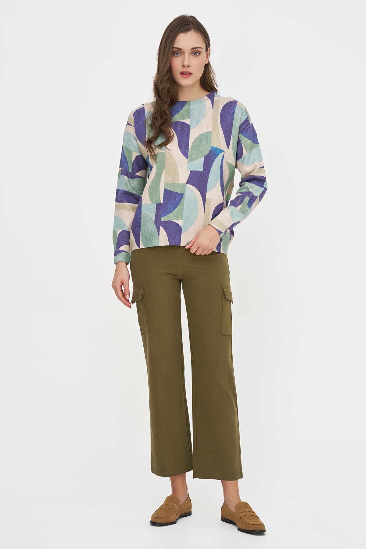 Women's Printed Knit Crew-Neck Sweater with Lurex Shimmer