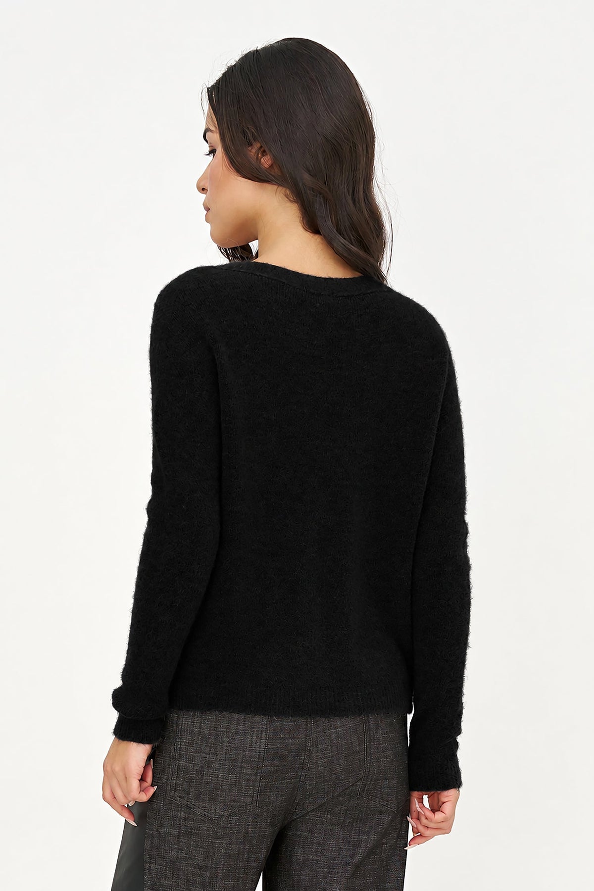 Women's Soft Brushed-Knit V-Neck Sweater with Long Sleeves