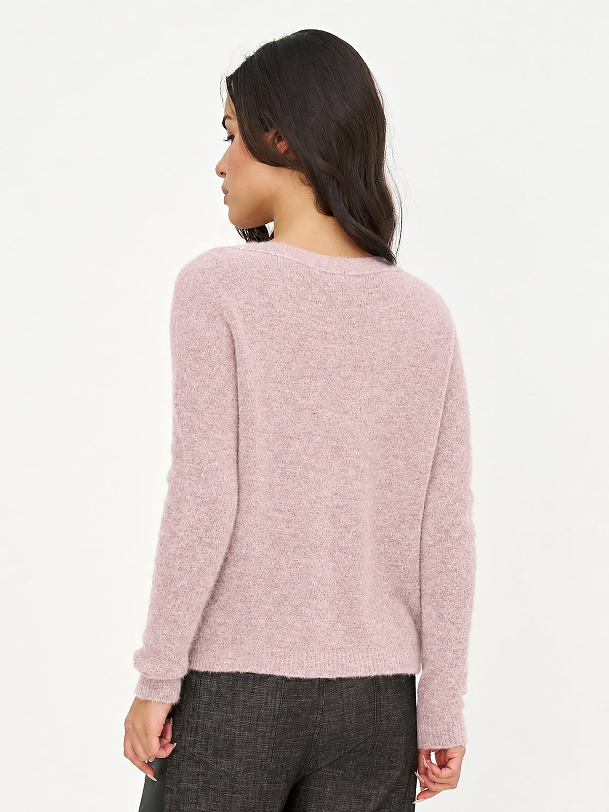Women's Soft Brushed-Knit V-Neck Sweater with Long Sleeves