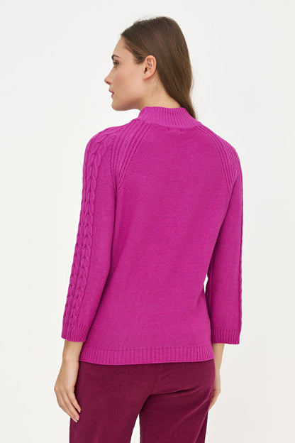 Women's Cable-Knit Mock-Neck Sweater with Long Raglan Sleeves