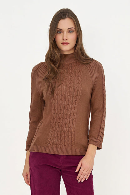 Women's Cable-Knit Mock-Neck Sweater with Long Raglan Sleeves