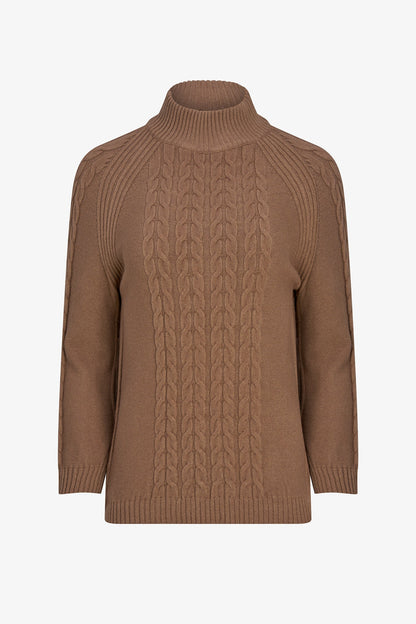 Women's Cable-Knit Mock-Neck Sweater with Long Raglan Sleeves