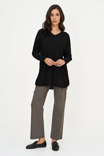 Women's Knit V-Neck Tunic Sweater with Long Sleeves