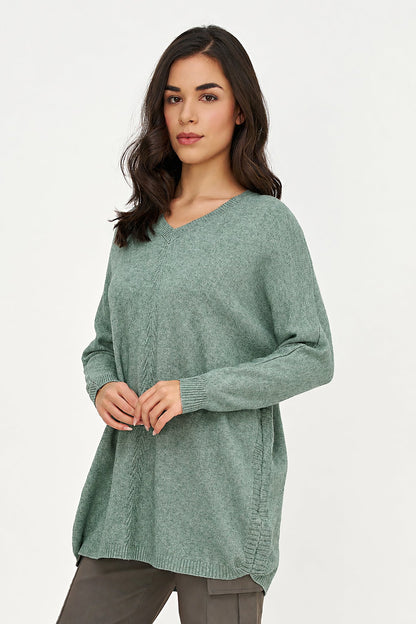 Women's Knit V-Neck Tunic Sweater with Long Sleeves