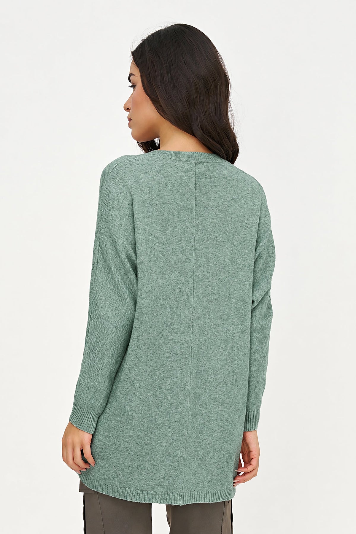 Women's Knit V-Neck Tunic Sweater with Long Sleeves