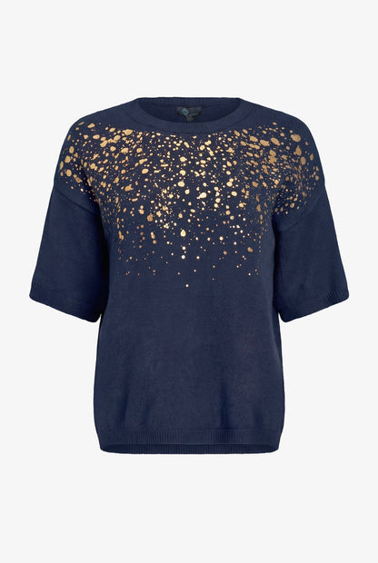 Women's Foil Polka-Dot Wide Crew-Neck Sweater, Elbow-Length Sleeves