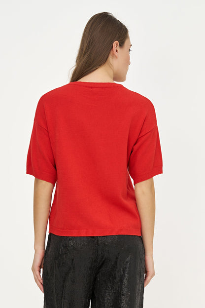 Women's Foil Polka-Dot Wide Crew-Neck Sweater, Elbow-Length Sleeves