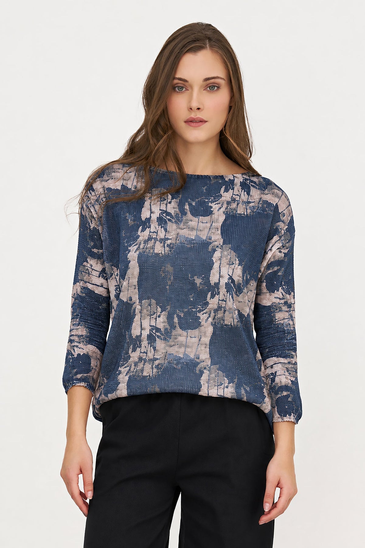 Women's Printed Knit Boat-Neck Sweater