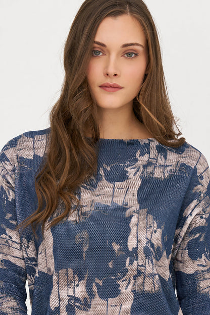 Women's Printed Knit Boat-Neck Sweater