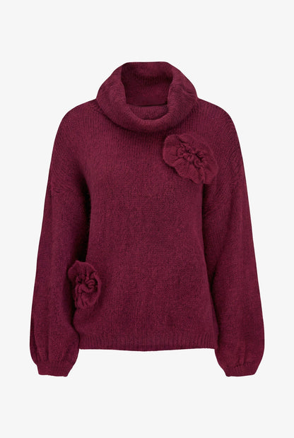 Women's Cowl Turtleneck Sweater, Long Sleeves & Flower Details