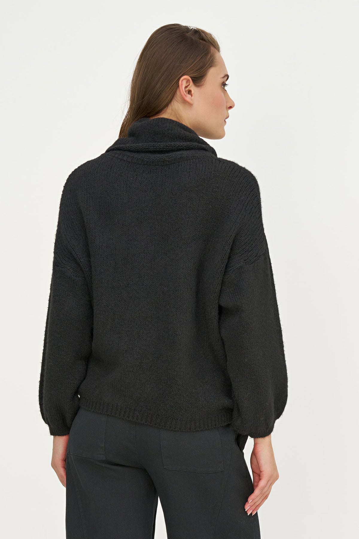 Women's Cowl Turtleneck Sweater, Long Sleeves & Flower Details