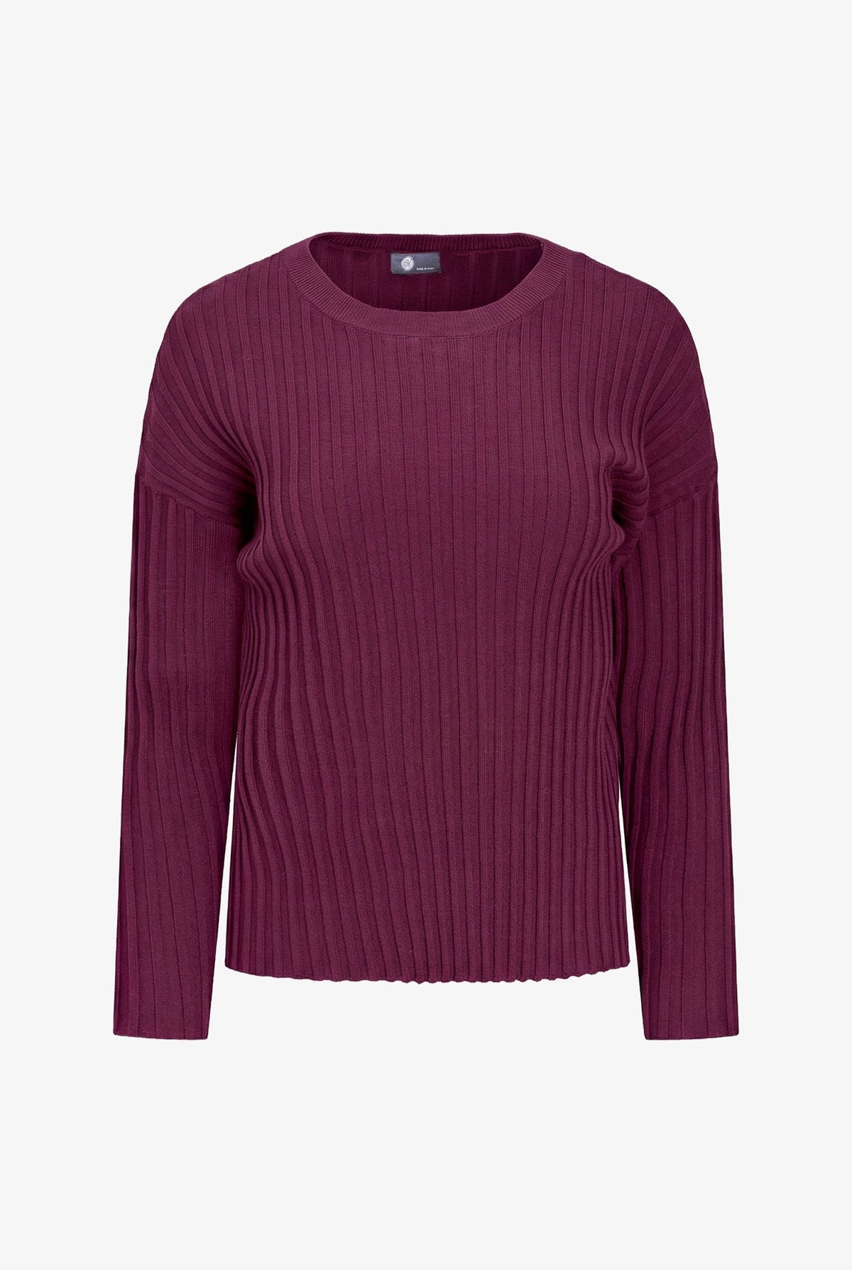 Women's Rib-Knit Crew-Neck Sweater with Long Sleeves