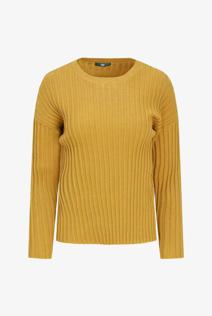 Women's Rib-Knit Crew-Neck Sweater with Long Sleeves