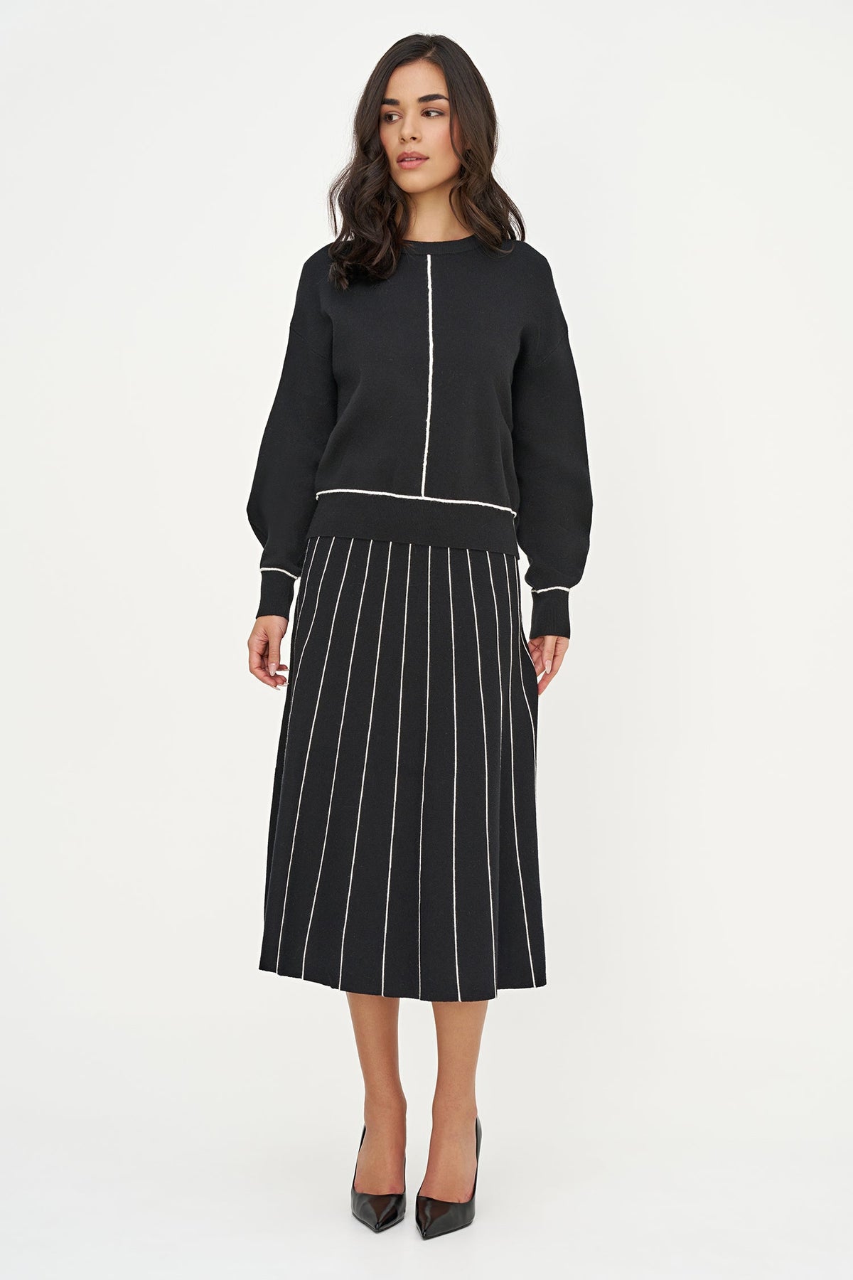 Women's Color-Block Crew-Neck Sweater, Long Sleeves & Piping
