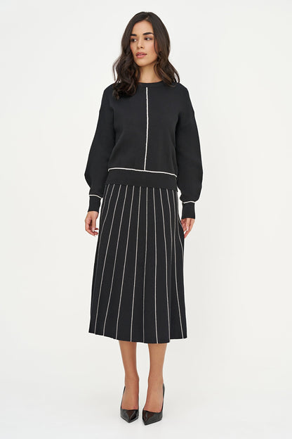 Women's Color-Block Crew-Neck Sweater, Long Sleeves & Piping