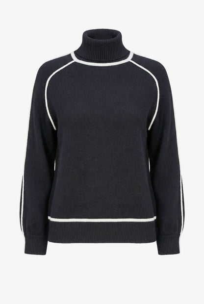 Women's Color-Block Turtleneck Sweater, Long Sleeves & Piping