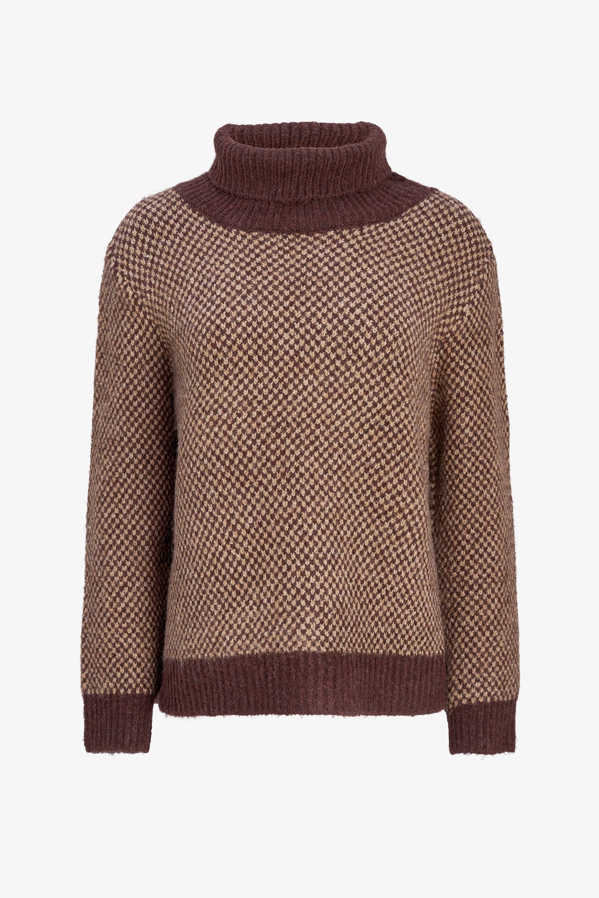 Women's Novelty Knit Color-Block Turtleneck Sweater with Long Sleeves
