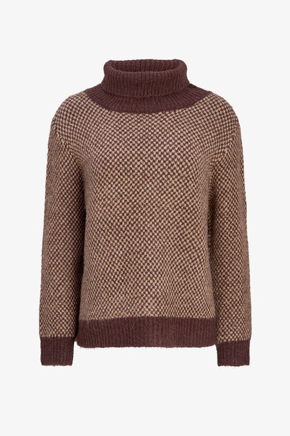 Women's Novelty Knit Color-Block Turtleneck Sweater with Long Sleeves