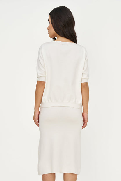 Women's Boat-Neck Sweater, Elbow-Length Sleeves & Pearl Details