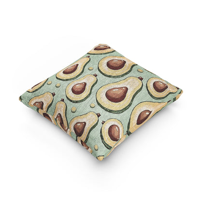Avocado Pattern Woven Pillow — Retro Green Kitchen Decorative Throw Pillow