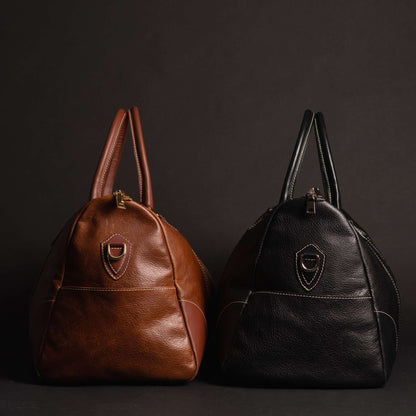 The Shield Duffle- Cognac Full-Grain Leather Duffle Bag Made in Canada