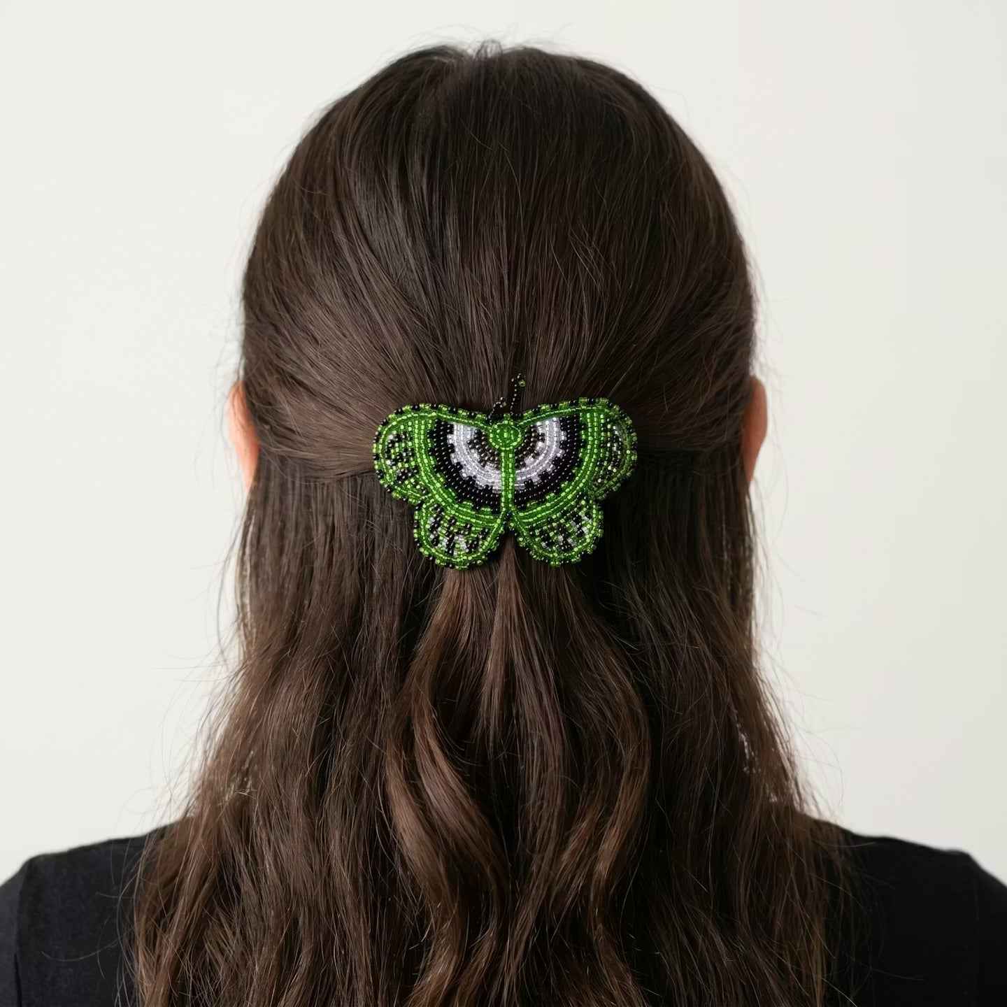 Green Butterfly Beaded Barrette