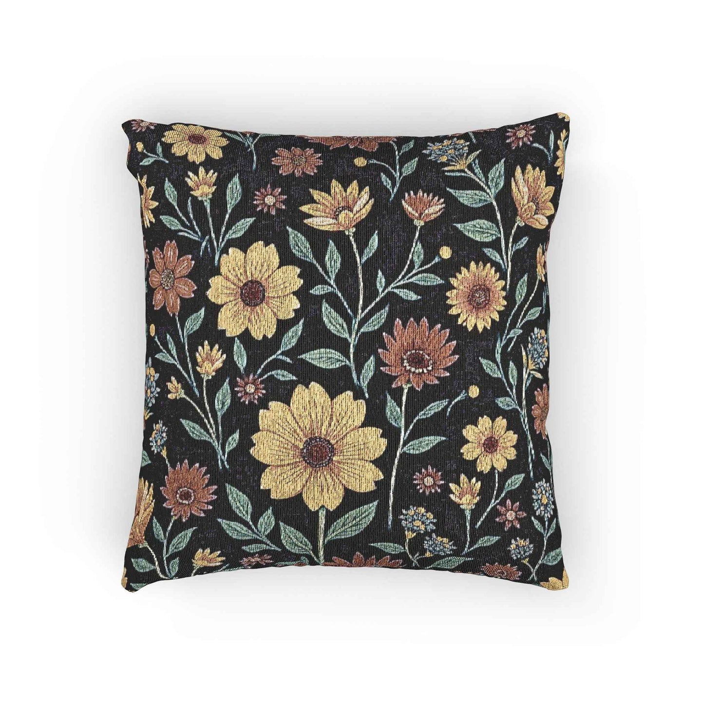 Vintage Floral Woven Pillow | Tapestry Sunflower Cushion, Botanical Throw Pillow