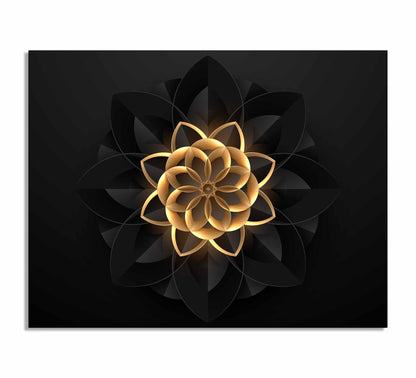 Wandbild Abstrakte Blume in Schwarz und Gold – Edle und moderne Wandkunst – Goldlack