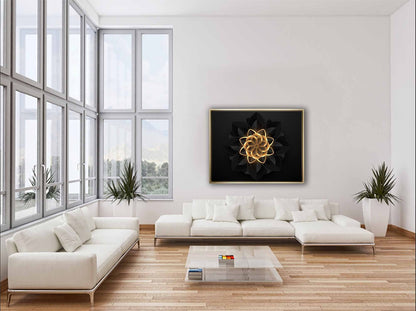 Wandbild Abstrakte Blume in Schwarz und Gold – Edle und moderne Wandkunst – Goldlack